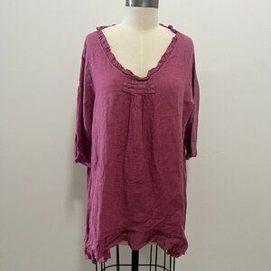 LEA.R Dark Pink Linen Tunic Top
